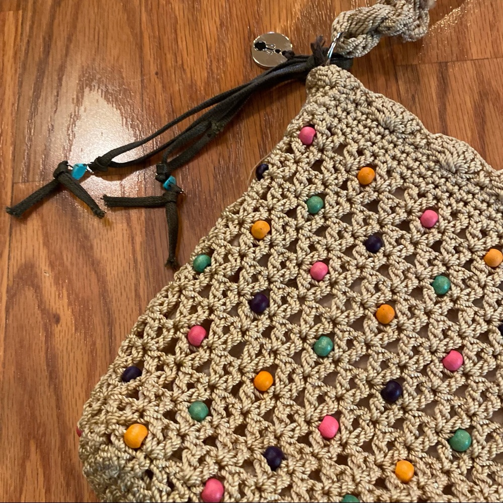 Vintage Y2K does 70’s Beaded Macrame Purse Boho Purse Wooden Bead Bag Crossbody - Picture 13 of 15
